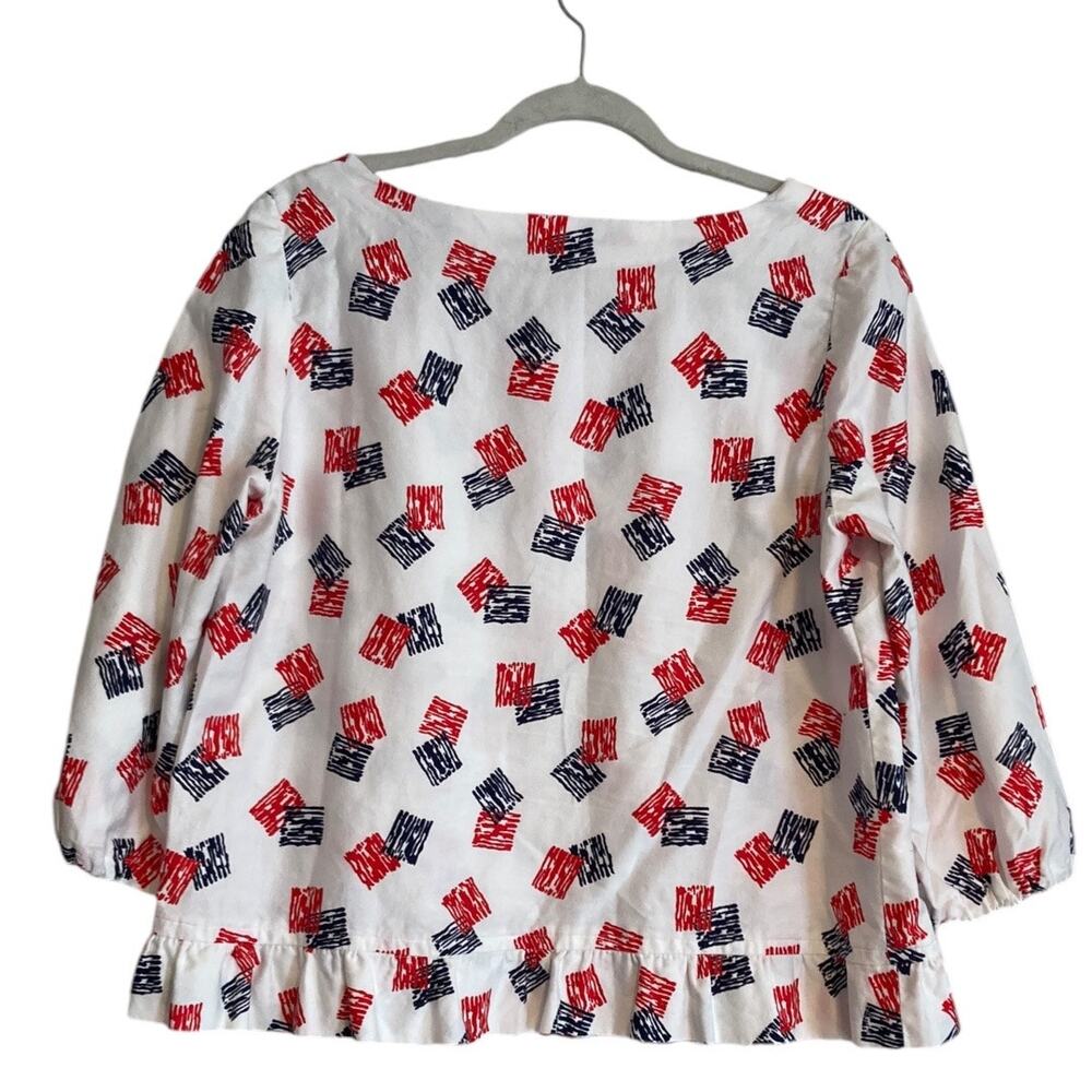 Womens Vintage Hand Made Red White Ruffle 3/4 Sleeve Boat Neck Tunic Top Size XL - Picture 2 of 16